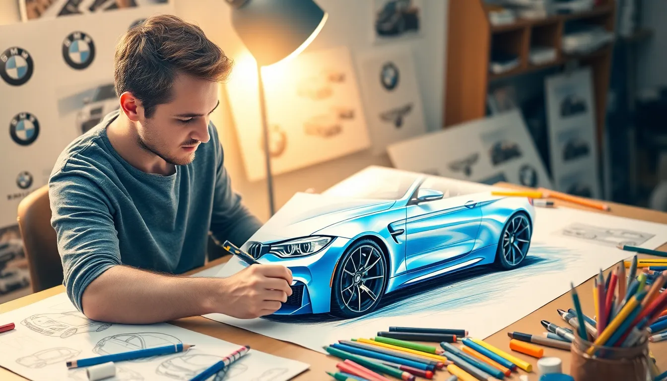 2 bmw cars drawing