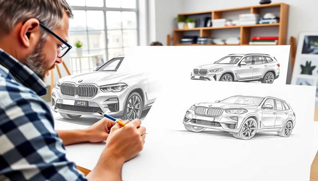 3 bmw cars drawing