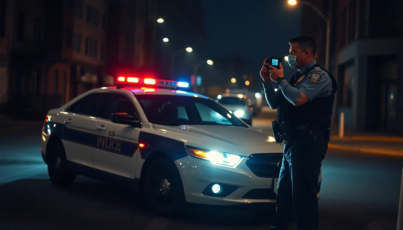 4 cop cars at night