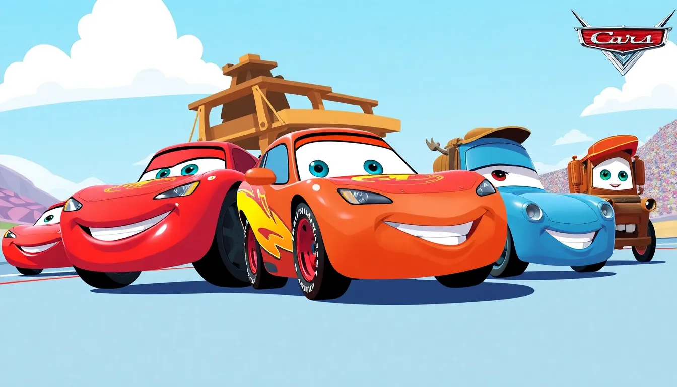 5 cars drawing disney