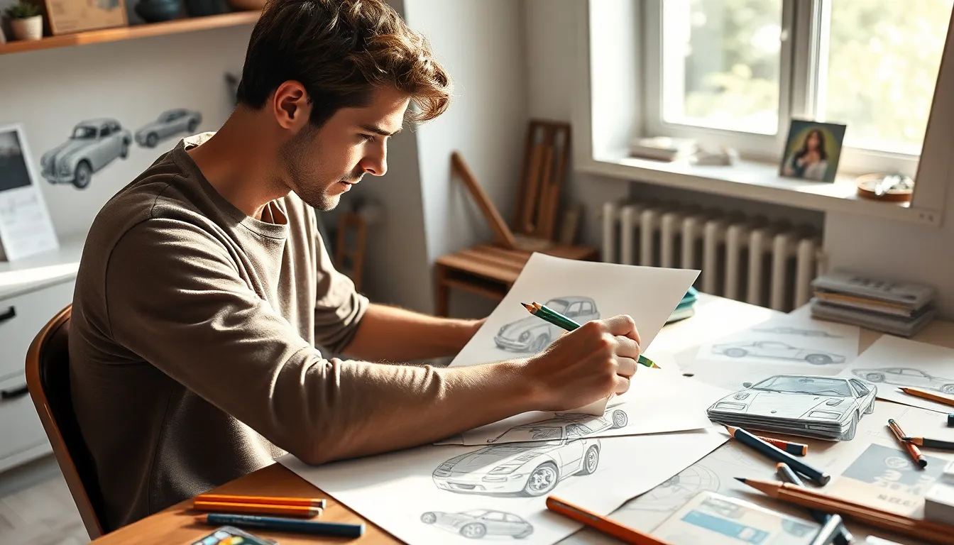 5 cars drawing easy