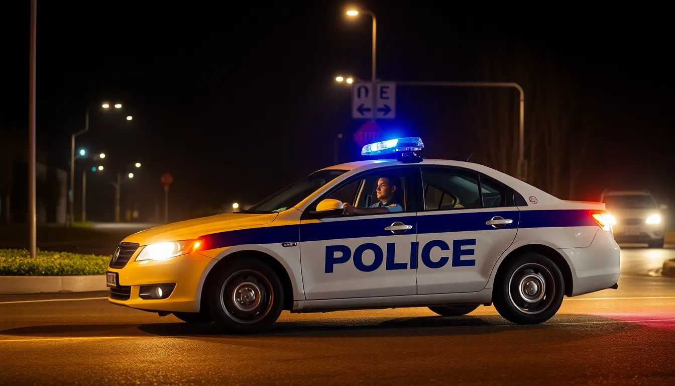6 cop cars at night