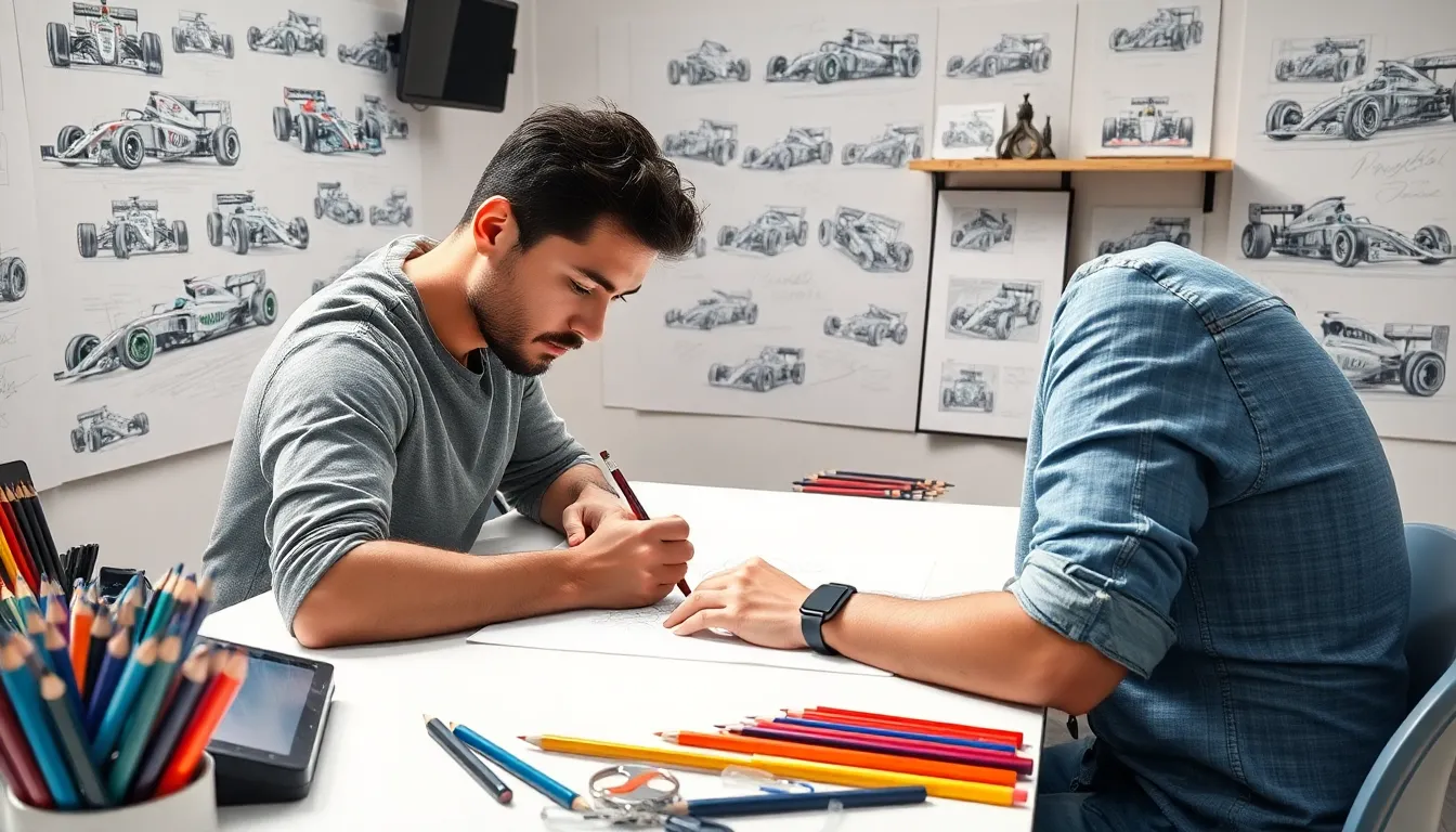 6 f1 cars drawing