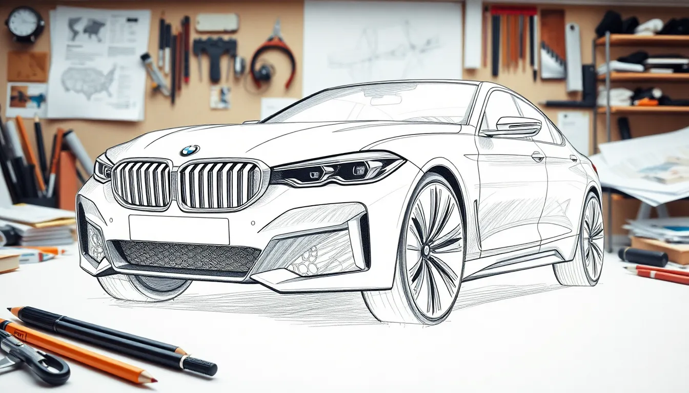 7 bmw cars drawing