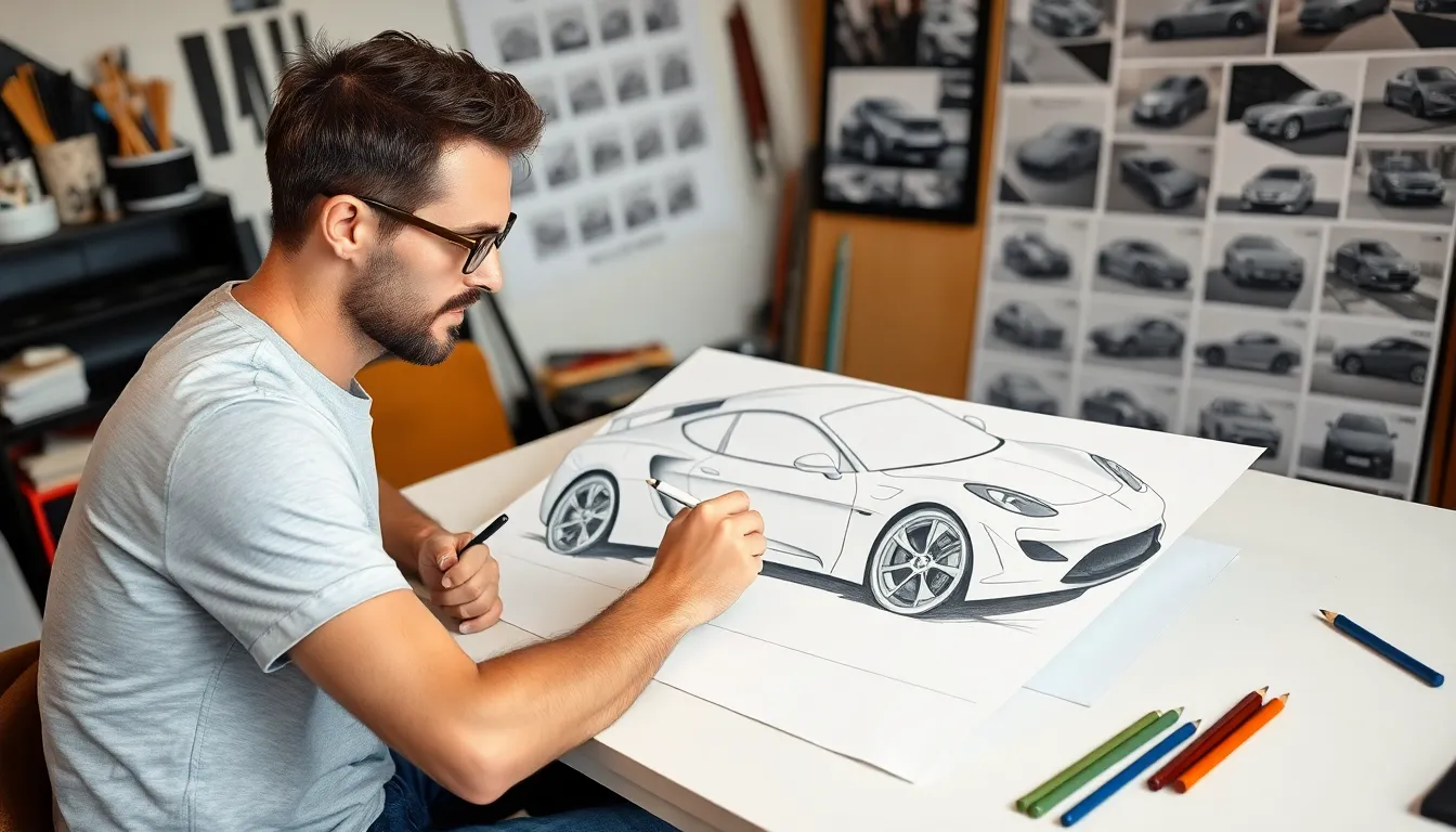 7 cars drawing easy