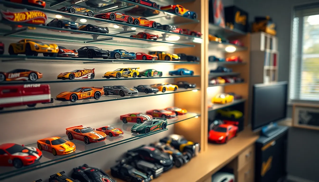 7 hot wheels cars display