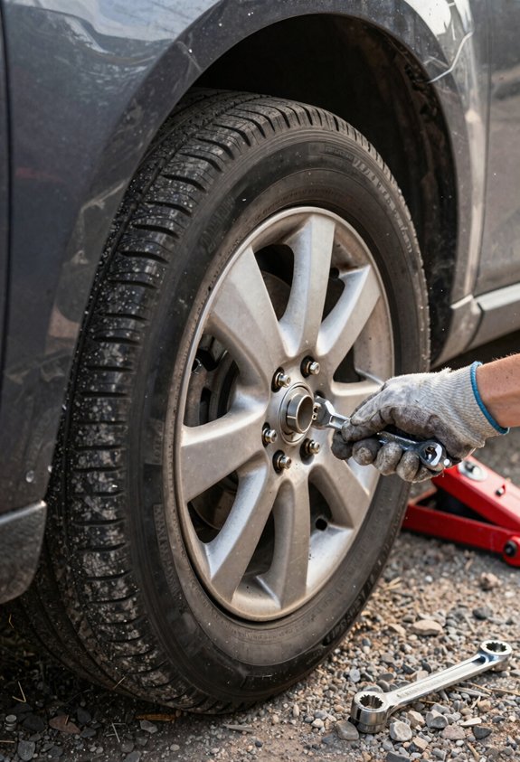 10 Steps to Put in a Spare Tire 4 loosen lug nuts before lift