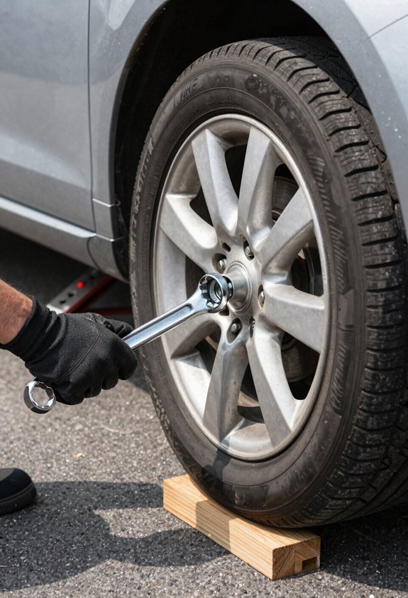 How to Remove a Tire Step by Step 5 loosen lug nuts on ground