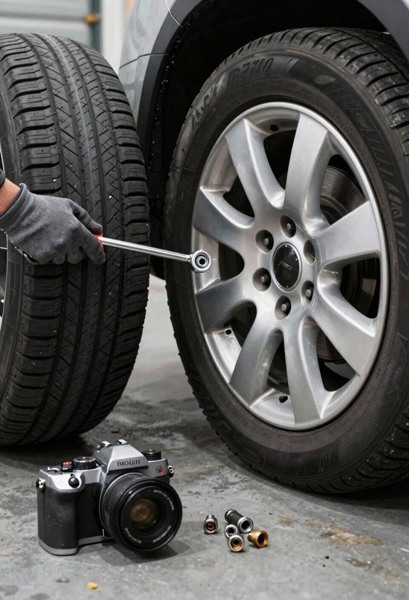 secure vehicle remove tire carefully